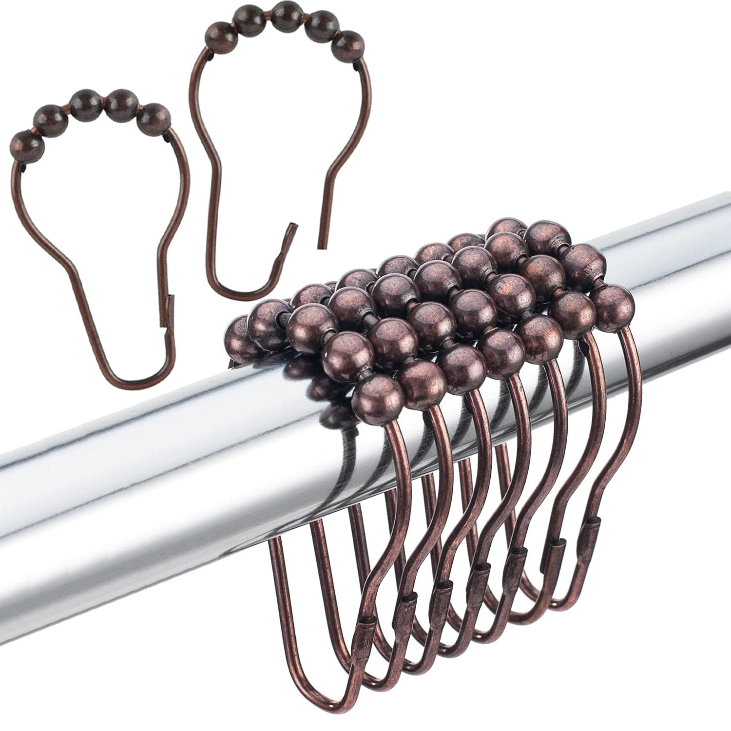 Shower Curtain Hooks Rings, RustProof Metal Shower Curtain Hooks for Bathroom Shower Curtain Rods, Curtain Rod Hangers Set of 12,Red Bronze