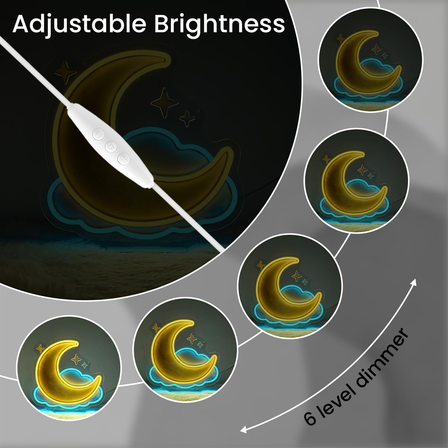 Letrero de neón con luces LED de luna y estrella, luces de nube iluminadas, cielo estrellado, letreros de neón con base para dormitorio, dormitorio, pasillo, garaje, bar, sala de juegos, cueva, para