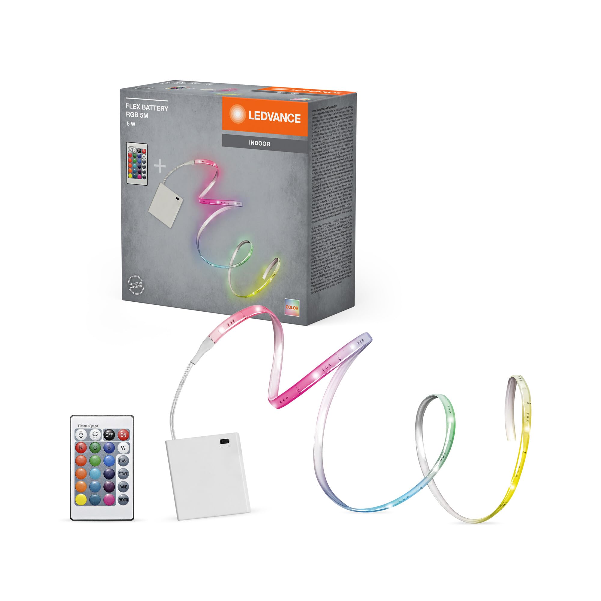 LEDVANCE FLEX LED-Lichtstreifen mit Akku-Betrieb, 5 W, RGB-Farbsteuerung, 5 m Länge, dimmbar, flexibel und biegsam, für Innenraumanwendungen geeignet, LED nicht austauschbar Beleuchtung