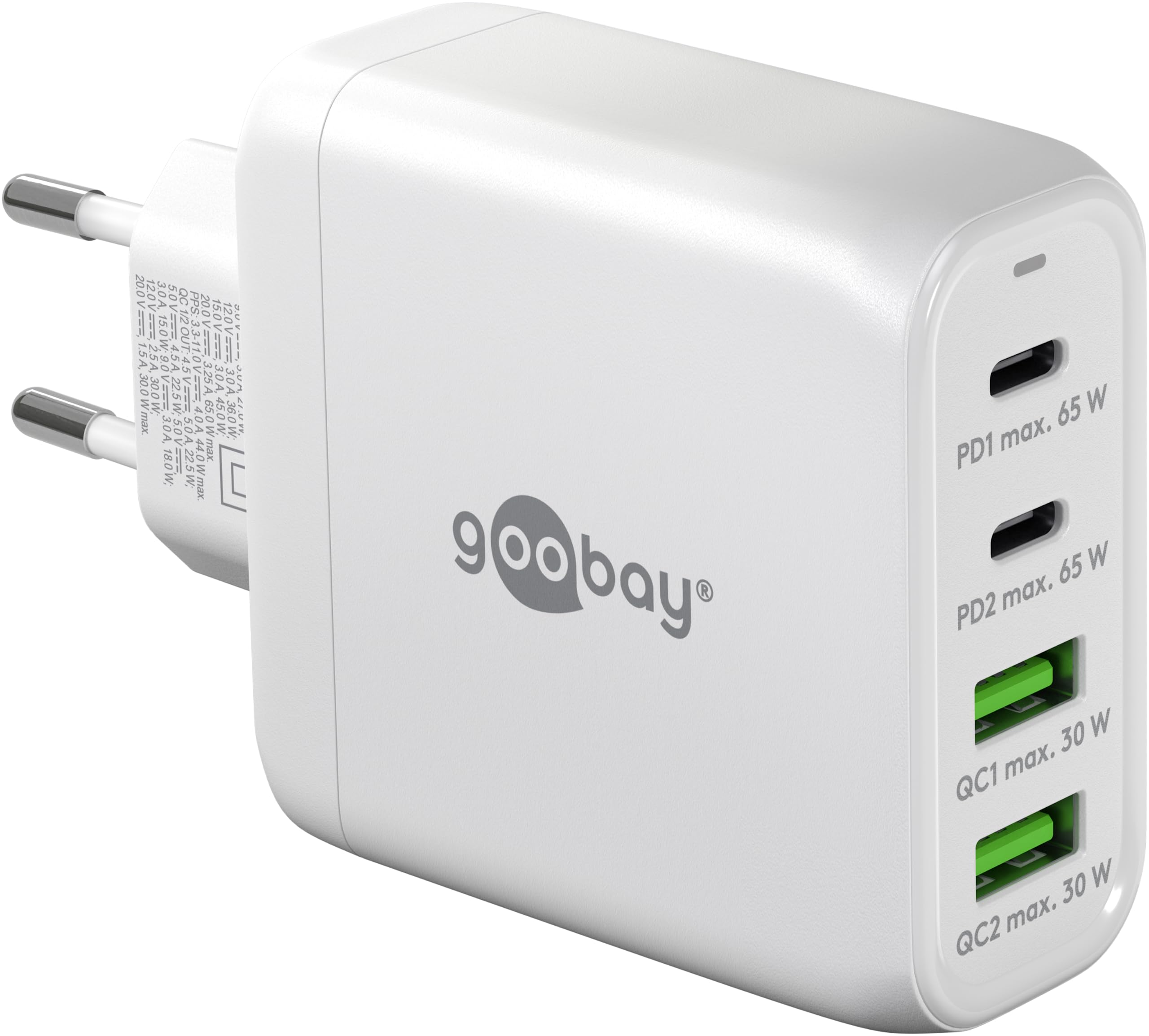 goobay 64818 USB-C PD 4-Fach Multiport Schnellladegerät (68W) / 2X USB-A 2X USB-C Eingang/Power Delivery/Netzteil für Ladekabel vom iPhone und Anderen Handys/Handy Ladegerät/weiß