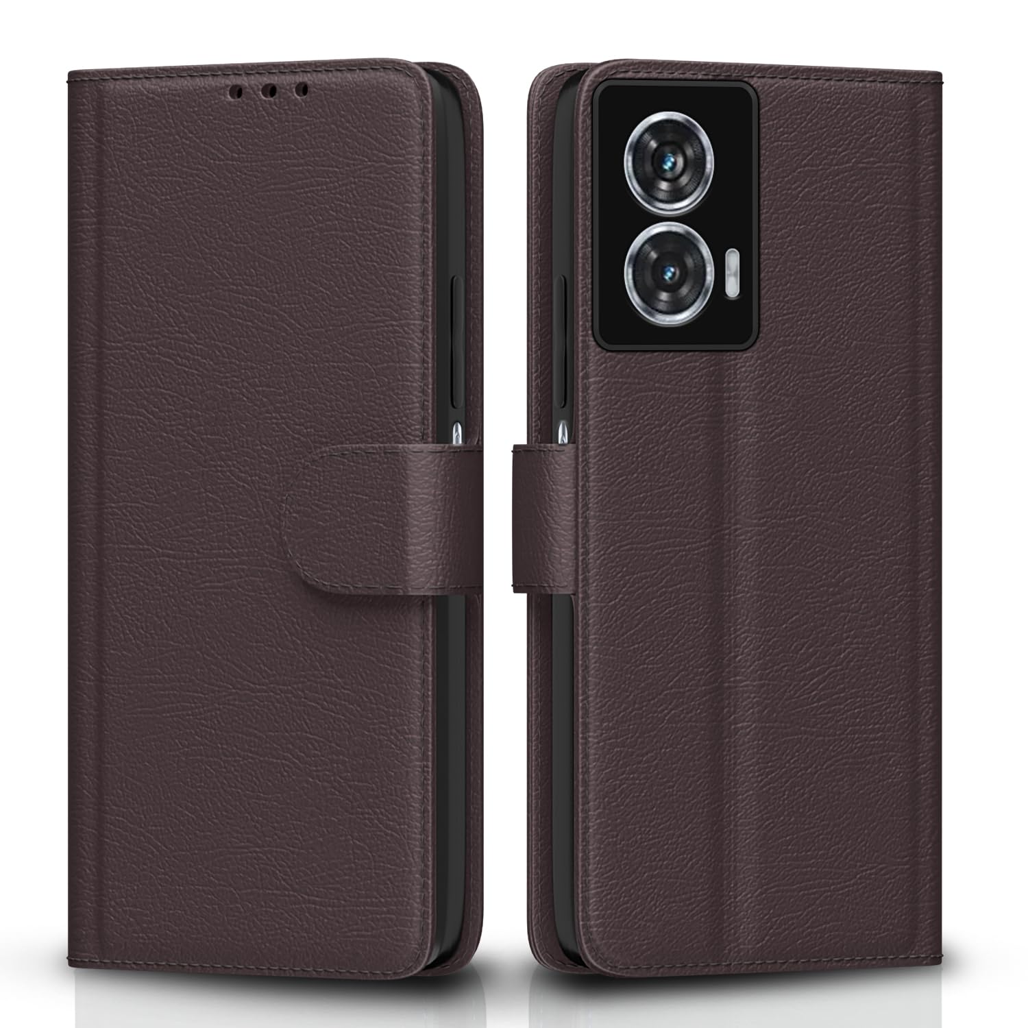 Pikkme Flip Cover for Moto G85 5G Leather Finish | Inside TPU with Card Pockets | Wallet Stand and Shock Proof | Complete Protection Flip Case(Coffee)