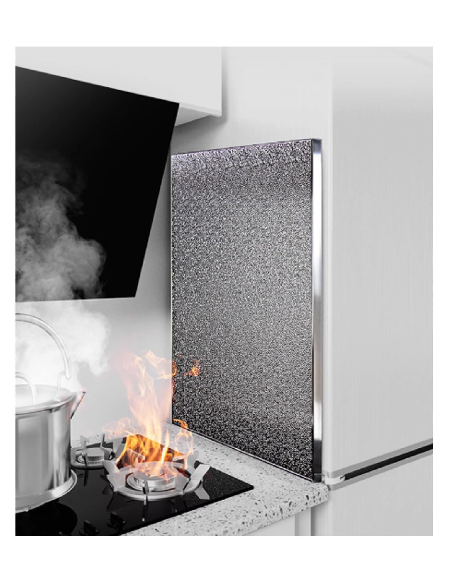 Heat Shield Board for Kitchen, Gas Stove Splatter Screen, Aluminum Heat Insulation for Oven, Grill, and Refrigerator, Oil Guard Protector(Bracket Type)(80x60cm)