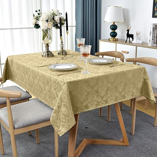 Miniatura 2 de SASTYBALE Mantel rectangular de jacquard de 60 x 84 pulgadas, a prueba de derrames, sin arrugas, de damasco, de poliéster suave, para otoño,
