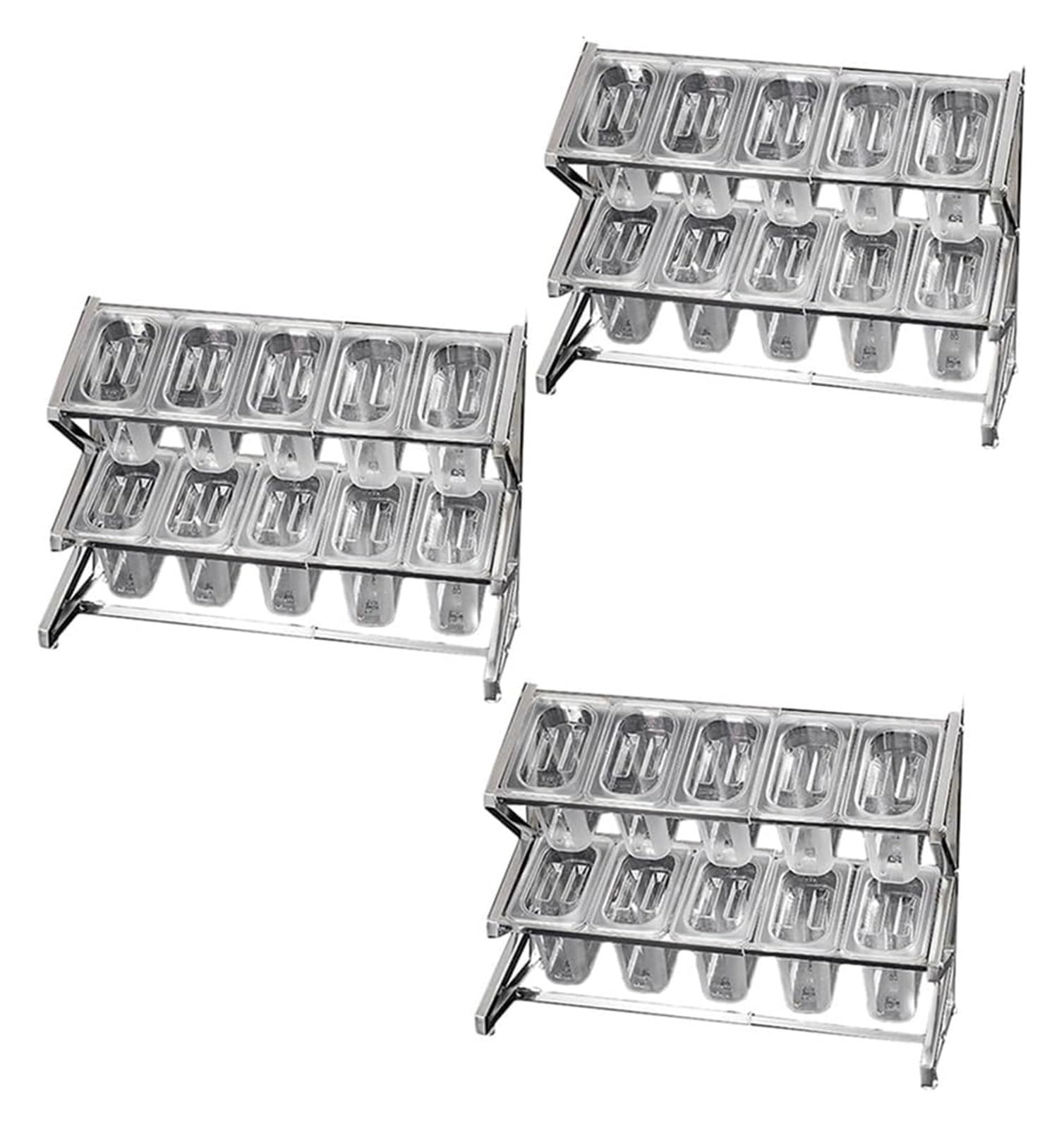 Stacja do polewania pizzy, puszki na przyprawy, 2-rzędowy przezroczysty stojący organizer na blat do przechowywania przypraw z zestawem pokrywek łyżek (srebrny) 60 x 20 x 40 cm