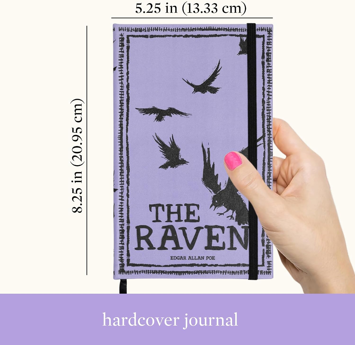 Steel Mill & Co Classic Literature Journal, 8.25" x 5.25", Vegan Leather Notebook with Lined Pages and Elastic Band, The Raven