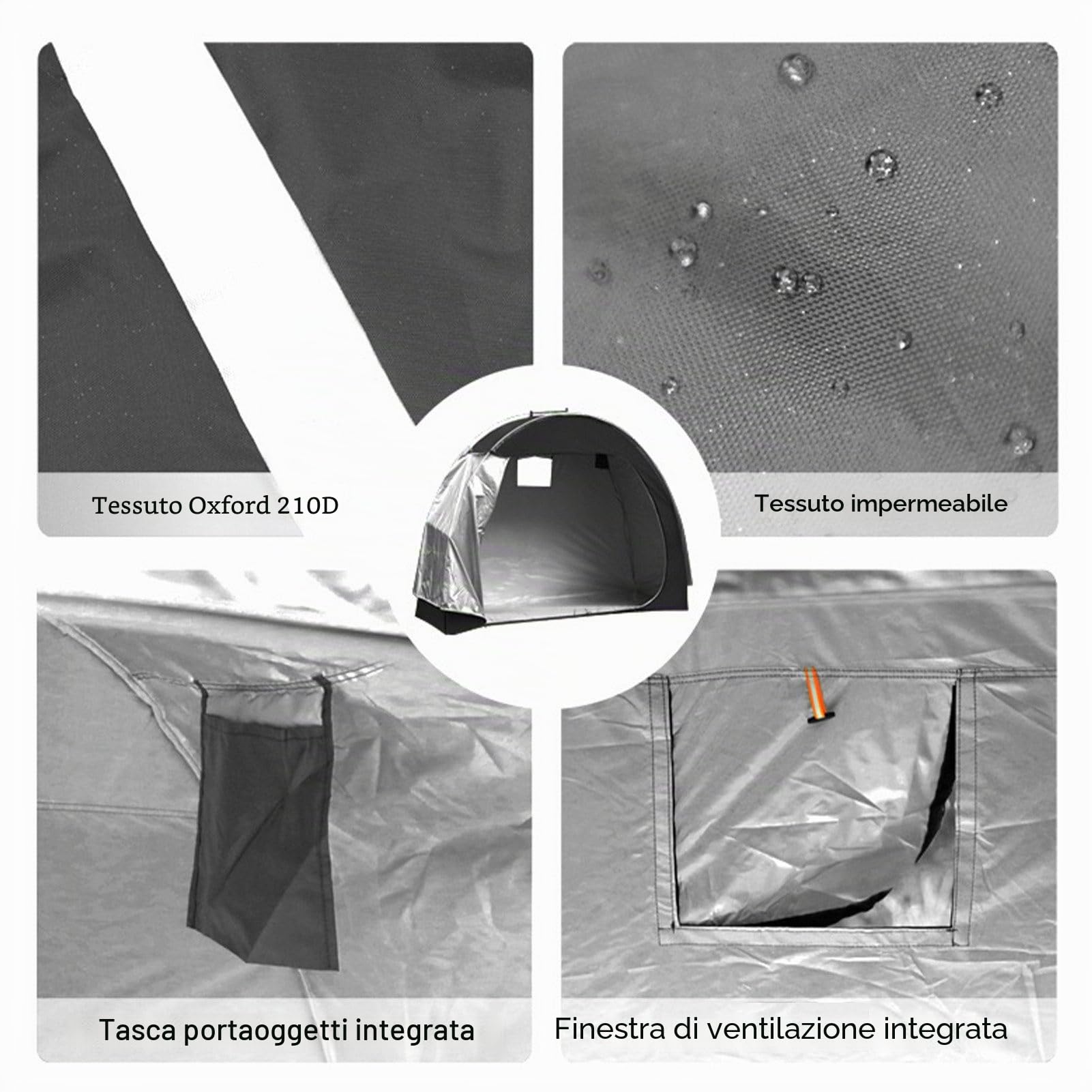 Tenda per Biciclette Attrezzi, Capannone Portatile, Garage Copertura per Biciclette, Tenda da Campeggio a Cupola, Tessuto Oxford 210D, per Biciclette, Moto, Attrezzi da Giardino e Tosaerba