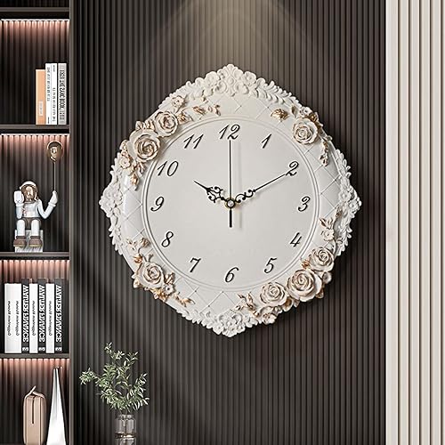 Miniatura 3 de Reloj de pared retro europeo para decoración de rosas, funciona con pilas, para sala de estar, restaurante mural, decoración de manualidades de