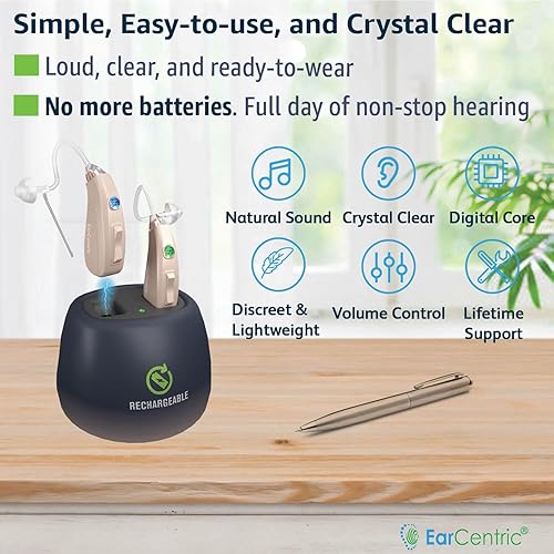 Miniatura 2 de EarCentric EasyCharge Audífonos recargables par para personas mayores dispositivos de amplificación de sonido personal digital BTE Ear Aid PSAP con