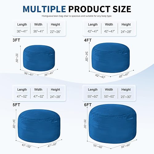 Miniatura 2 de Homguava Puf Chair Grandes bolsas de frijoles de 5 pies con relleno de espuma viscoelástica, sillas de puf grandes, sofá suave con funda de