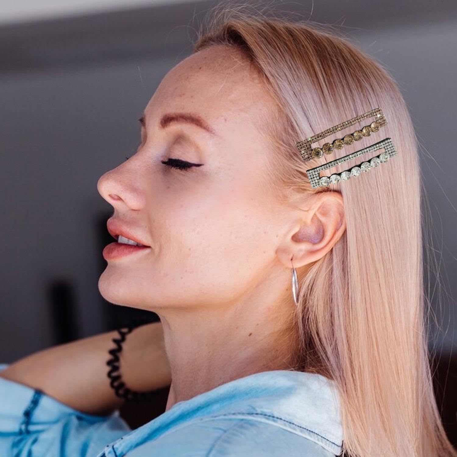 8 Pcs Rhinestone Hair Clips, Diamond Hair Clips for Women Silver Hair Clips, Glitter Hair Clips - Image 4