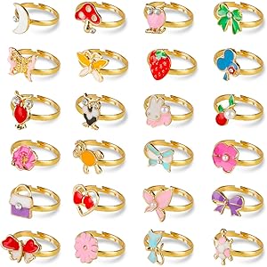 36 Anelli Regolabili Per Bambine - Con Scatola A Cuore, Stili Casuali Fiore/Stella/Cuore - Foto 2