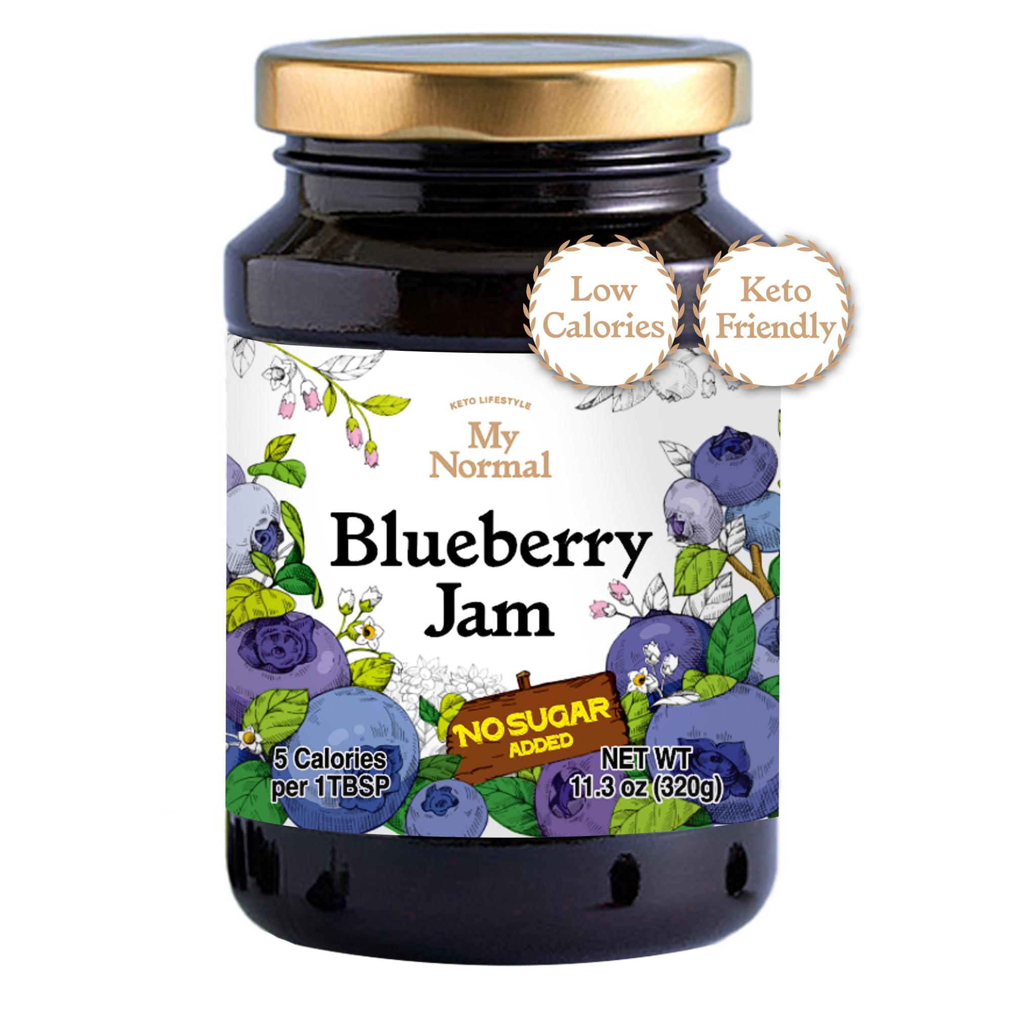 My Normal Low Calorie Blueberry Jam – Diabetic-Friendly, Canadian Blueberry 55% Fruit Jelly with Allulose, Keto & Zero Sugar Jam - Only 4 Ingredients, No Artificial Additives (320g, 11.28 oz)