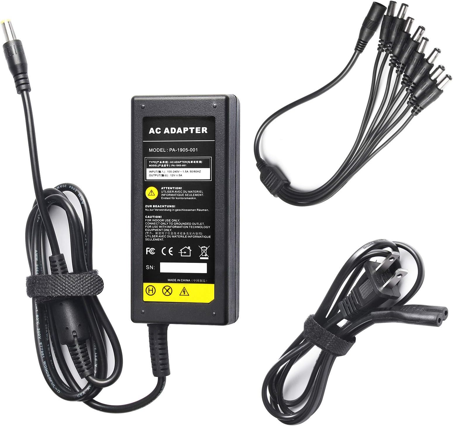 Fancy Buying Security Camera Power Adapter 12V 5A 100V-240V AC to DC 8-Way Power Splitter Cable FCC Certified LED Power Transformers-Fits Analog/AHD DVR/Camera, RGB LED Strip Lights