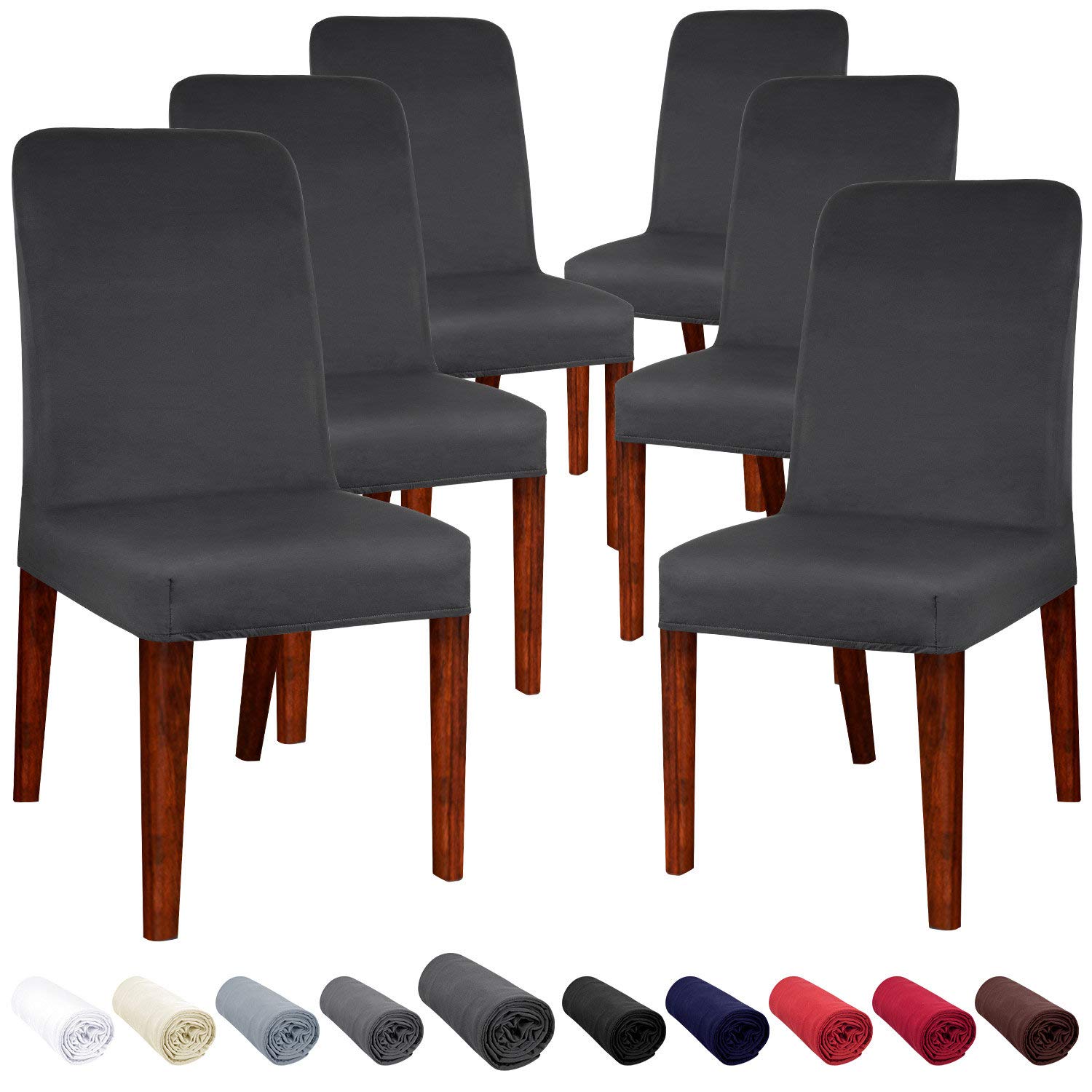 JARITTO Large Size Modern Chair Cover Armless Chair Slipcover Elastic Chair Seat Protector Washable Removable for Dining Room Kitchen Hotel Restaurant Wedding Party 6 Pieces (Dark Gray)