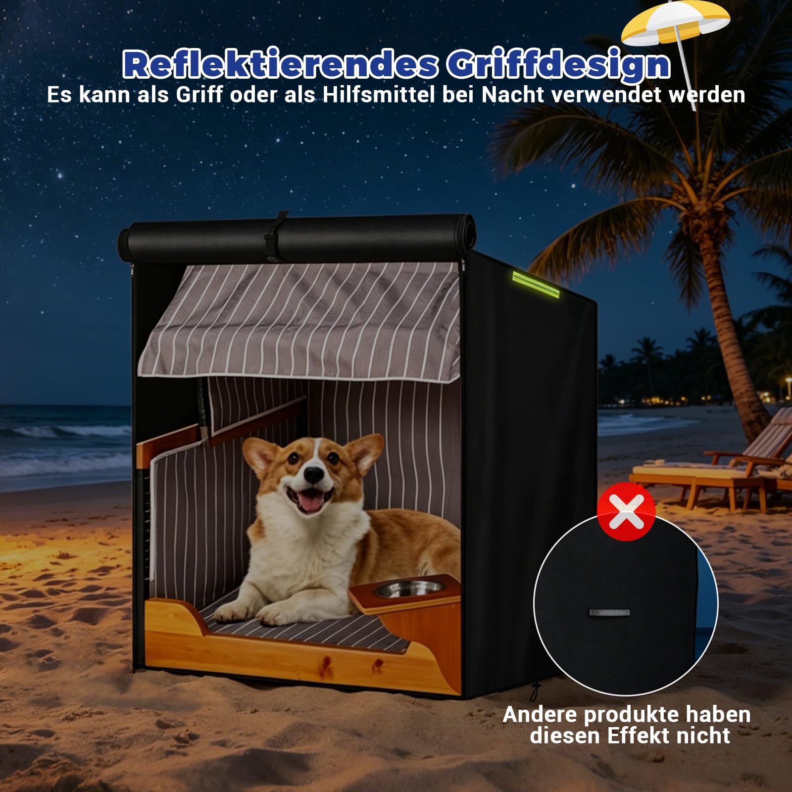 Hundestrandkorb Abdeckung, Hundestrandkorb hülle, 600D Oxford Wasserdicht Abdeckhaube Schutzhülle für Strandkorb Hund, mit Fluoreszierender Griff,85 * 75 * 100cm
