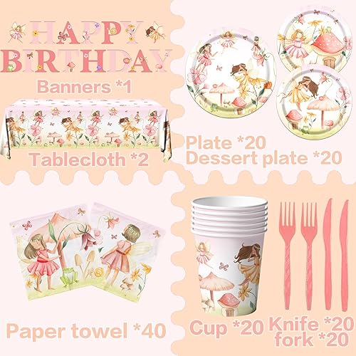 Miniatura 3 de 143 piezas de decoración de fiesta de cumpleaños de hadas, suministros de fiesta, hadas de flores, bosque encantado, jardín, baby shower, pancarta,