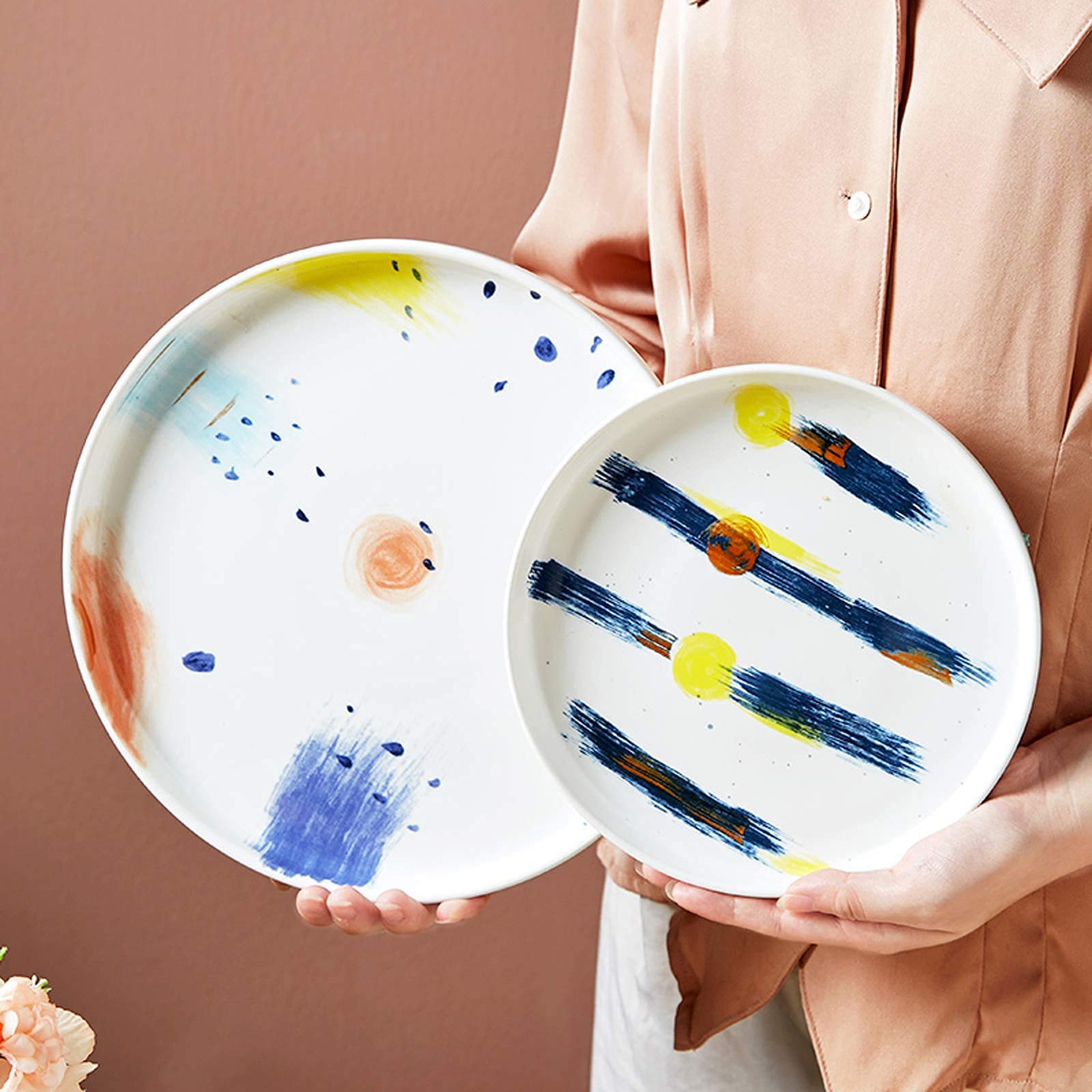 Zastawa stołowa z chipami, Zestaw zastawy kuchennej, Zestawy obiadowe z ceramiki, 26-częściowy zestaw porcelanowej zastawy stołowej Starry Sky | Miska na płatki zbożowe i talerz na steki