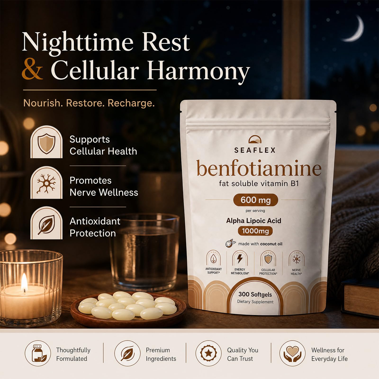 Benfotiamine 600mg with Alpha Lipoic Acid 1000mg, Fat‑Soluble Vitamin B1 Supplement, Made with Coconut Oil, 300 Softgels — Amazon image 5