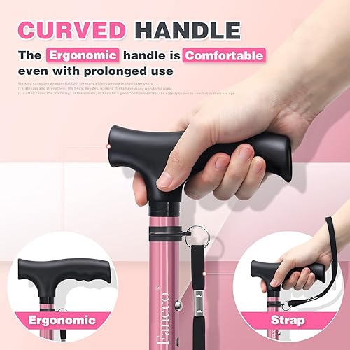 Miniatura 2 de Walking Cane, Folding Walking Stick for Seniors, Pivoting Quad Base, Lightweight Adjustable Walking Stick for MenWomen