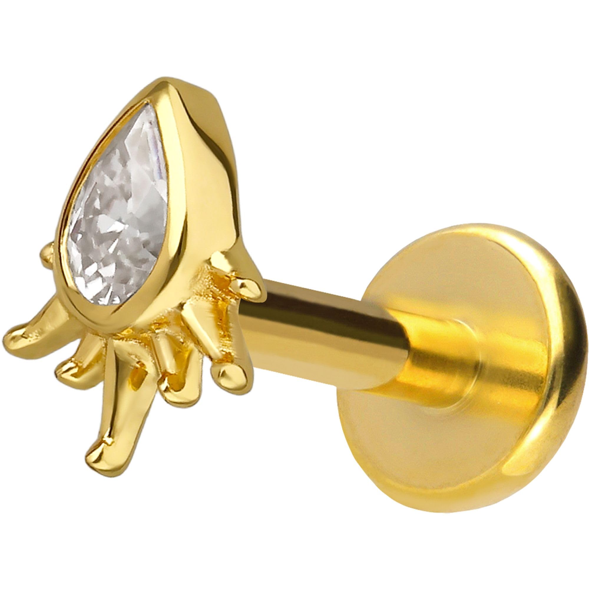 PIERCINGLINE Piercing Stecker Titan Labret mit Innengewinde + 925er Silber Aufsatz MOISSANIT-TROPFEN + SONNENSTRAHLEN - Goldfarben, Silberfarben