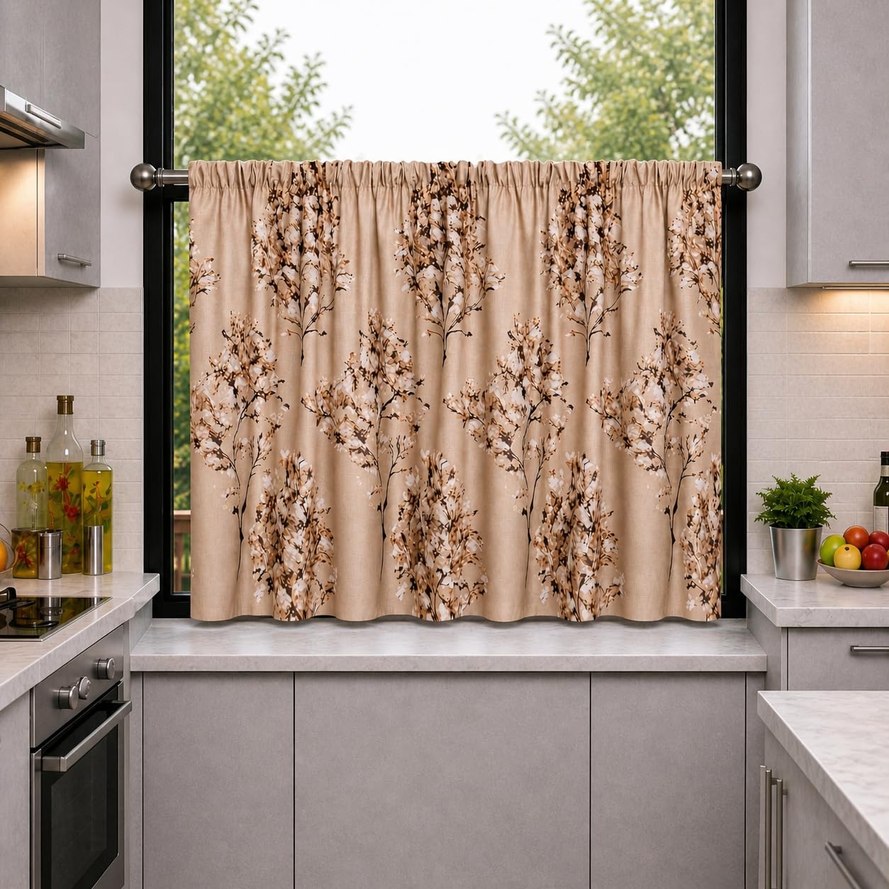 EDMOF Valance Blackout Rod Pocket Pattern Curtain Pack of 1 Piece, Kitchen Curtain (Half Window - 3ft Brown)