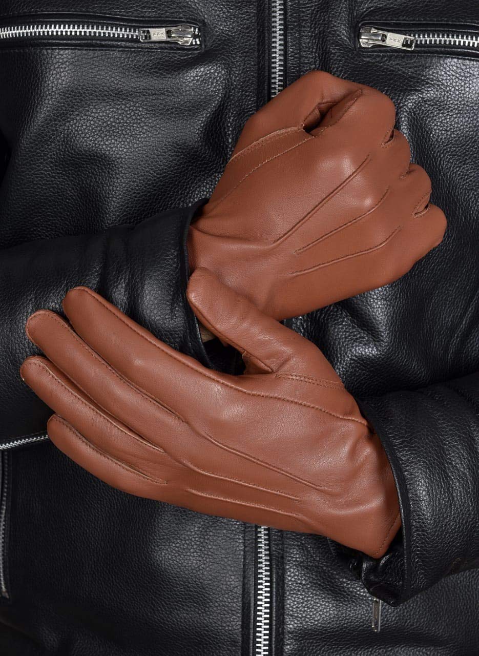 Men's Leather Driving Dress Gloves (Cognac, XX-Large)