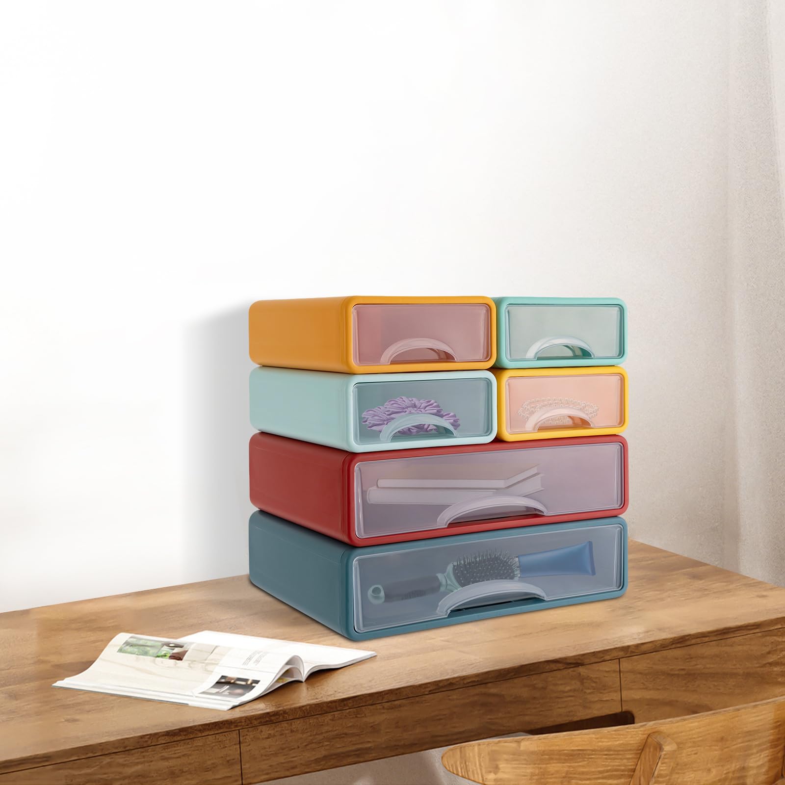 Organizer da scrivania con 6 cassetti, impilabile, in plastica, per casa, ufficio, 34 x 25 x 33 cm