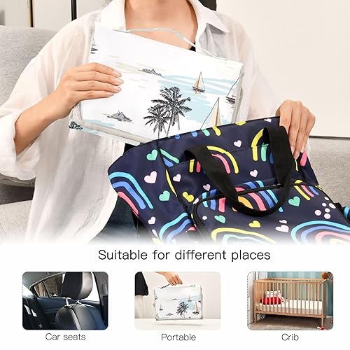 Miniatura 5 de Cambiador portátil de barcos con palmeras para bebé, unisex, impermeable, plegable, cambiador de bebé con almohada y correa para el hombro,