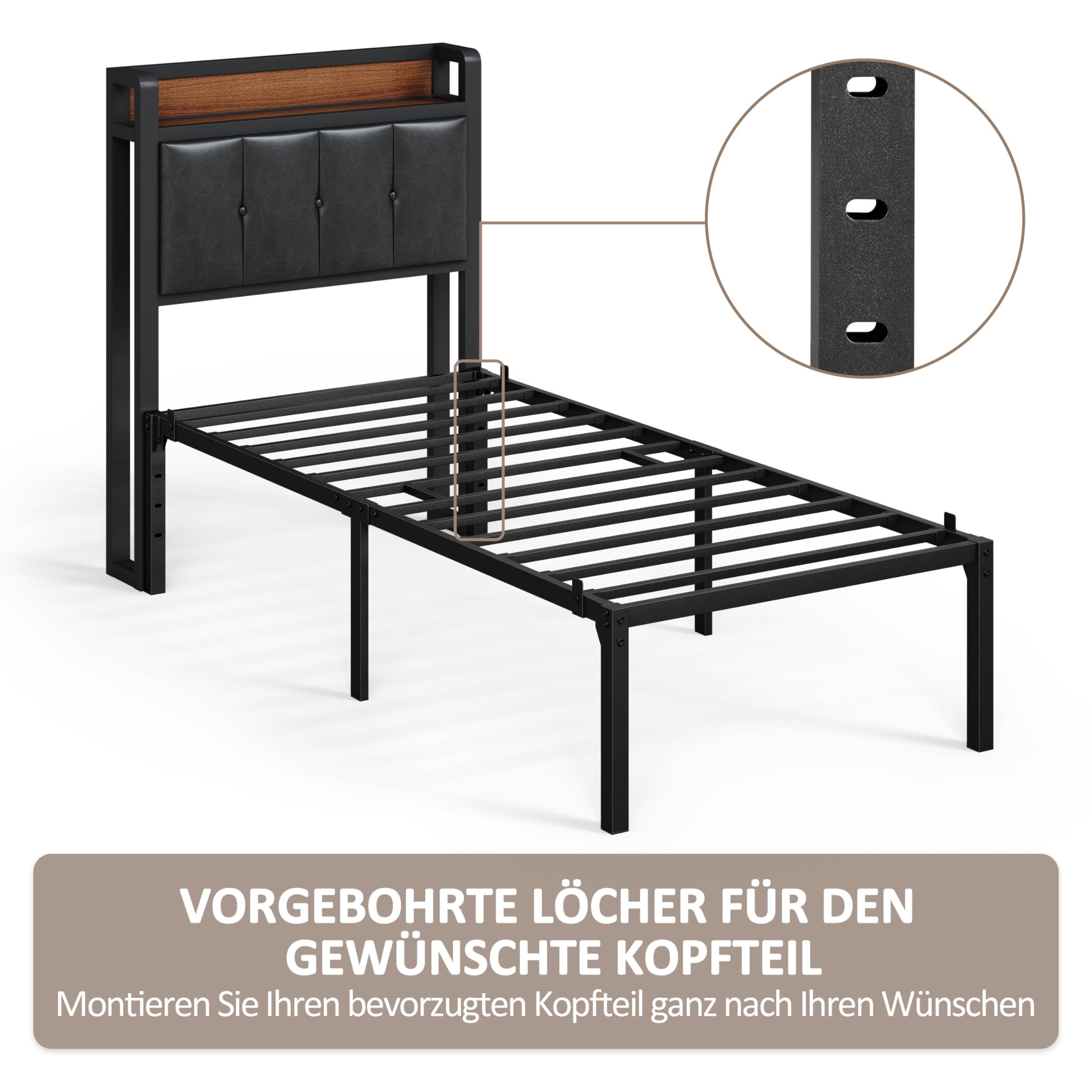 Yaheetech Bettrahmen 90 x 190 cm Metallbett Bettgestell aus Metall – Bild 6
