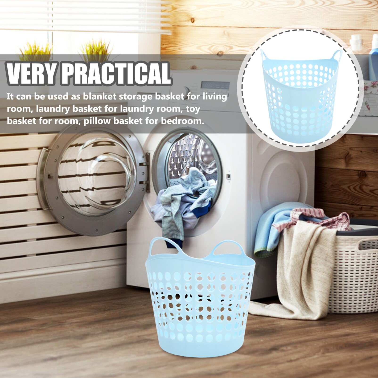 Cabilock Large Capacity Laundry Hamper Handles Reusable Plastic for Bathroom and Bedroom