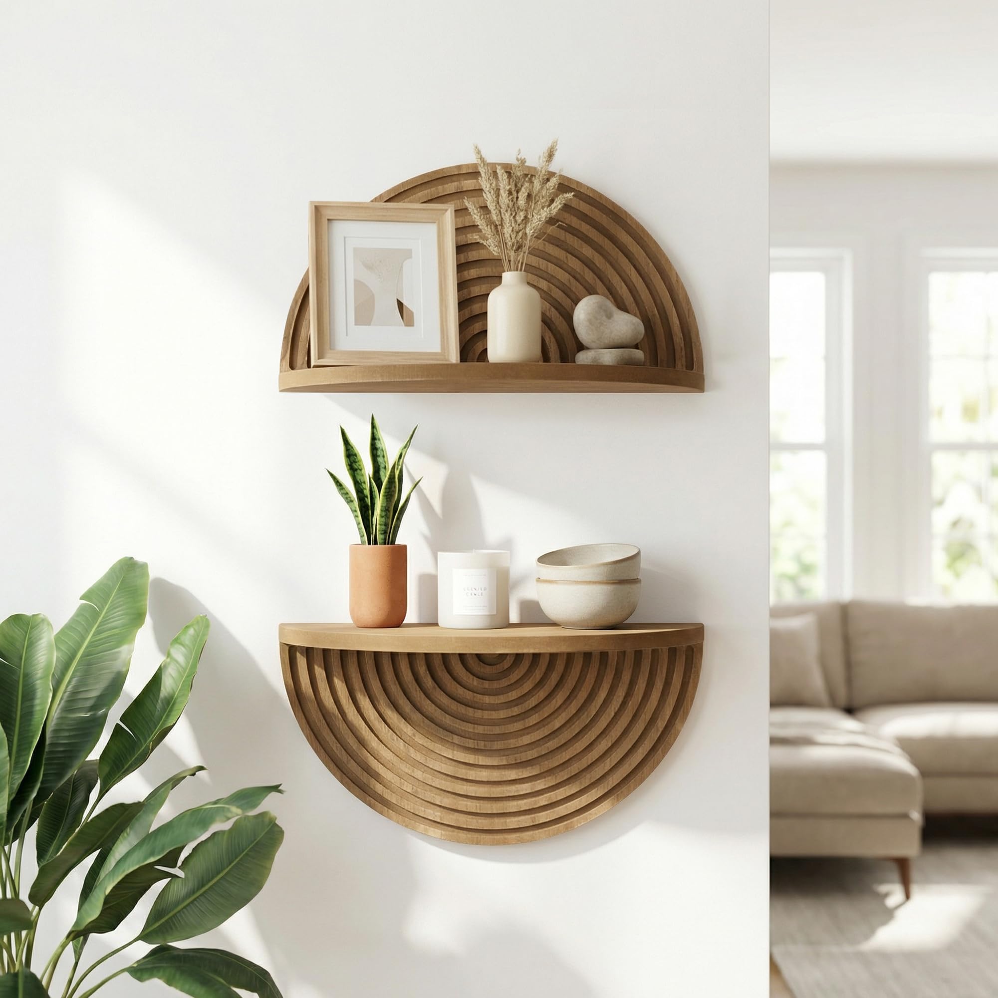 Floating Shelves for Wall - Brown Boho Arched Lunar Ledges Wall Shelf, 2pc Floating Bookshelf for Wall, Modular Arch Display Shelf for Bedroom Bathroom Kitchen Living Room Decor, 6.62" H x 11.75" L