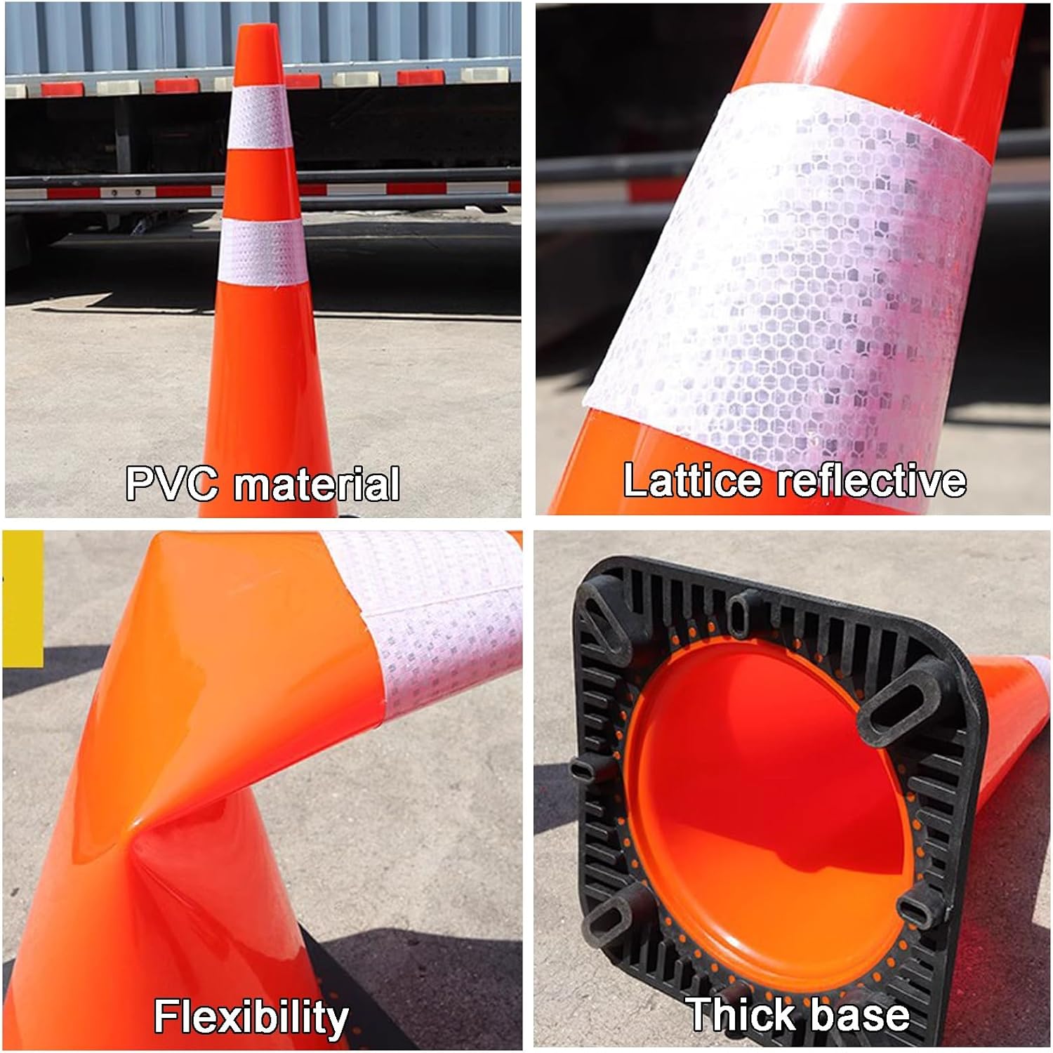 28" Blue Traffic Cones 2 Pack - Durable Safety Cones with Reflective Strips for Parking Lots & Temporary Barricades - Rubber Base for Stability