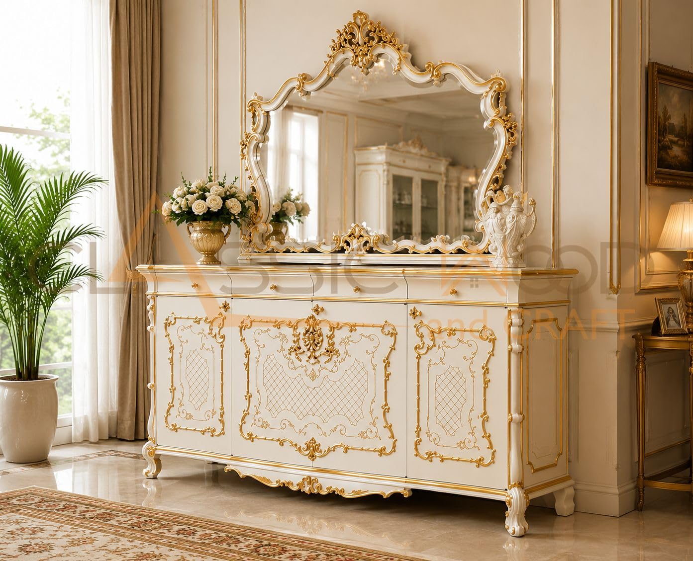 Classic Wood and Craft Wooden Dresser in Teak Wood, Golden Polish, Saharanpur (Without Mirror)-image-14