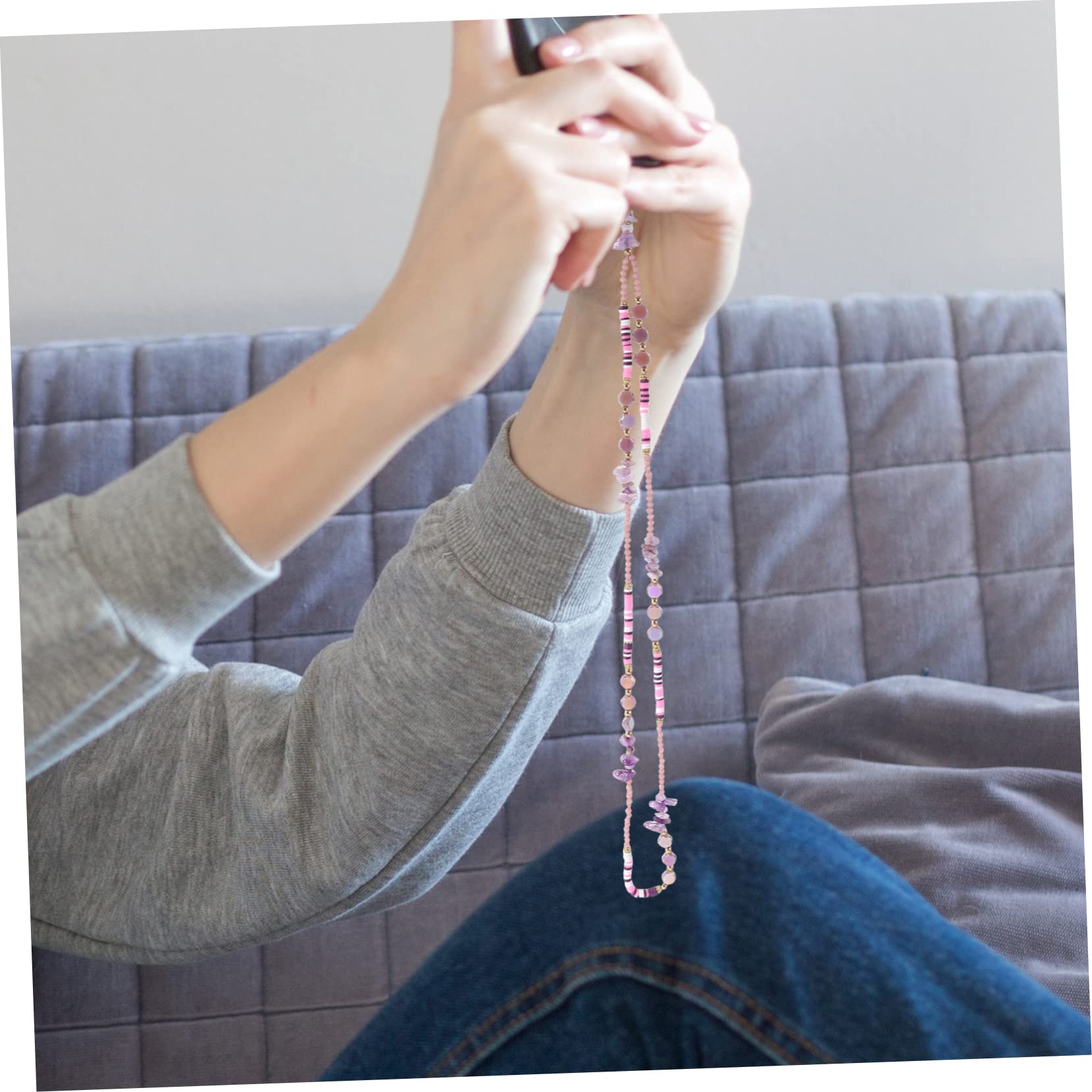 Housoutil 2st Perlen Telefonkette Kamera-aufhängeband Lanyard Für Frauen Telefon Hängende Kette Handy-hängeband Kamera-handschlaufe Perlenband Schlüssel Kies Fräulein Violett Plastik
