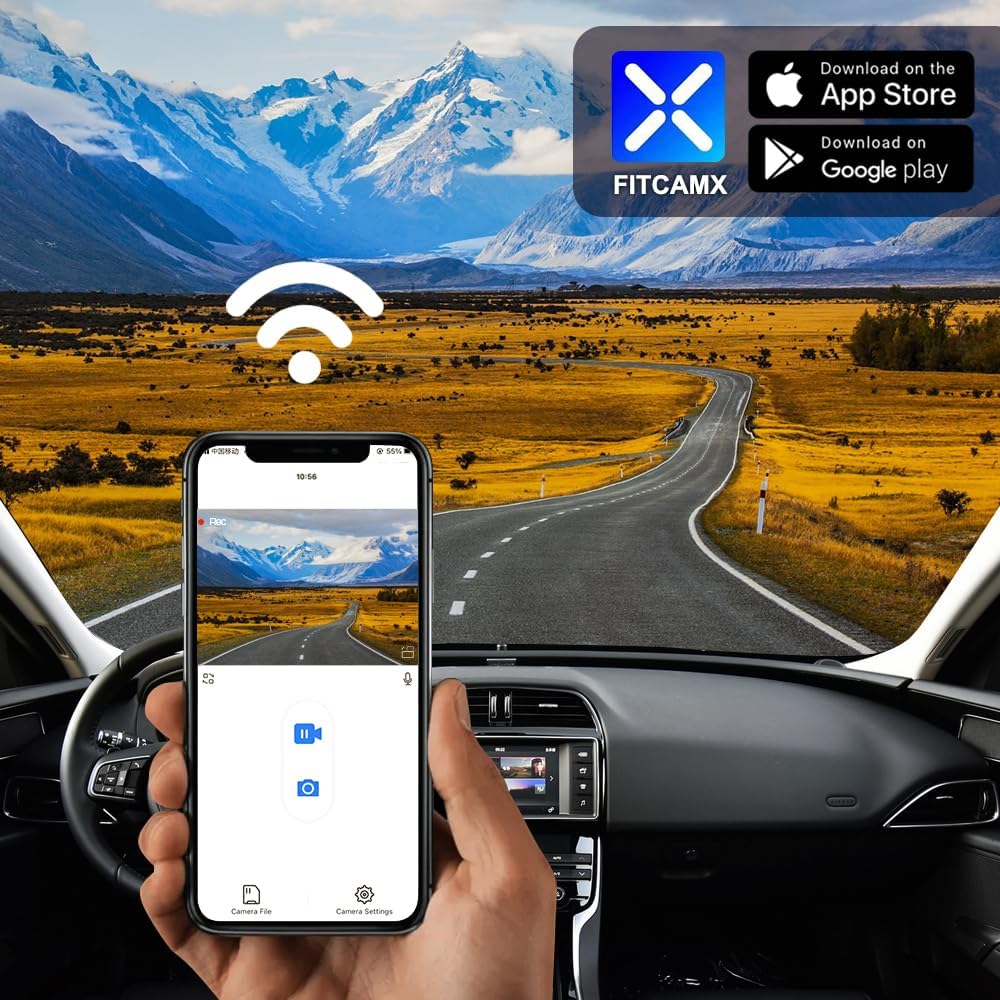 Fitcamx Front 4K+Rear 1080P Dash Cam Adapts for Jaguar XE X760 & XF X260 2016-2021 (Model 6053), OEM Style, Dual HD Video, WiFi Connect & APP, Loop Recording, G-Sensor, Easy to Set, 128GB Card