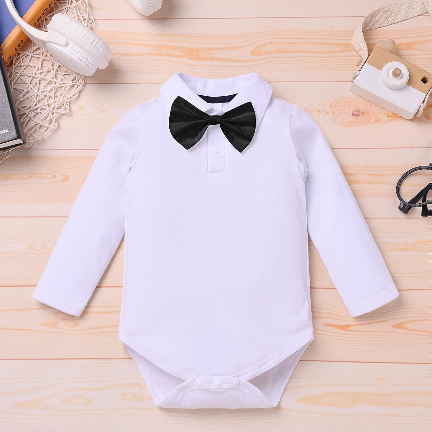 IDOPIP Baptism Christening Outfit for Boy Baby Clothes Suit Infant Gentleman Wedding Outfit Bowtie Romper Suspender Pants Set - Image 4