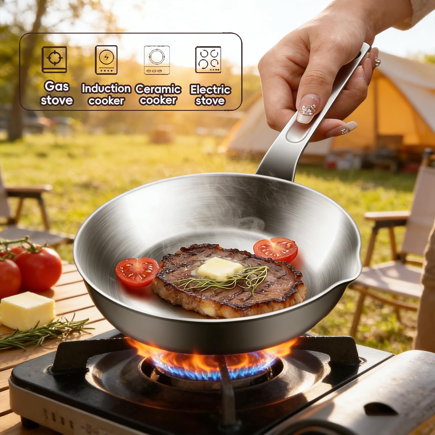Mini Egg Pan 316 Stainless Steel, 5.2-6.9inch Small Egg Pan Omelet Pan Small Sauce Pan Skillet Non-Toxic Omelette Pans (L)