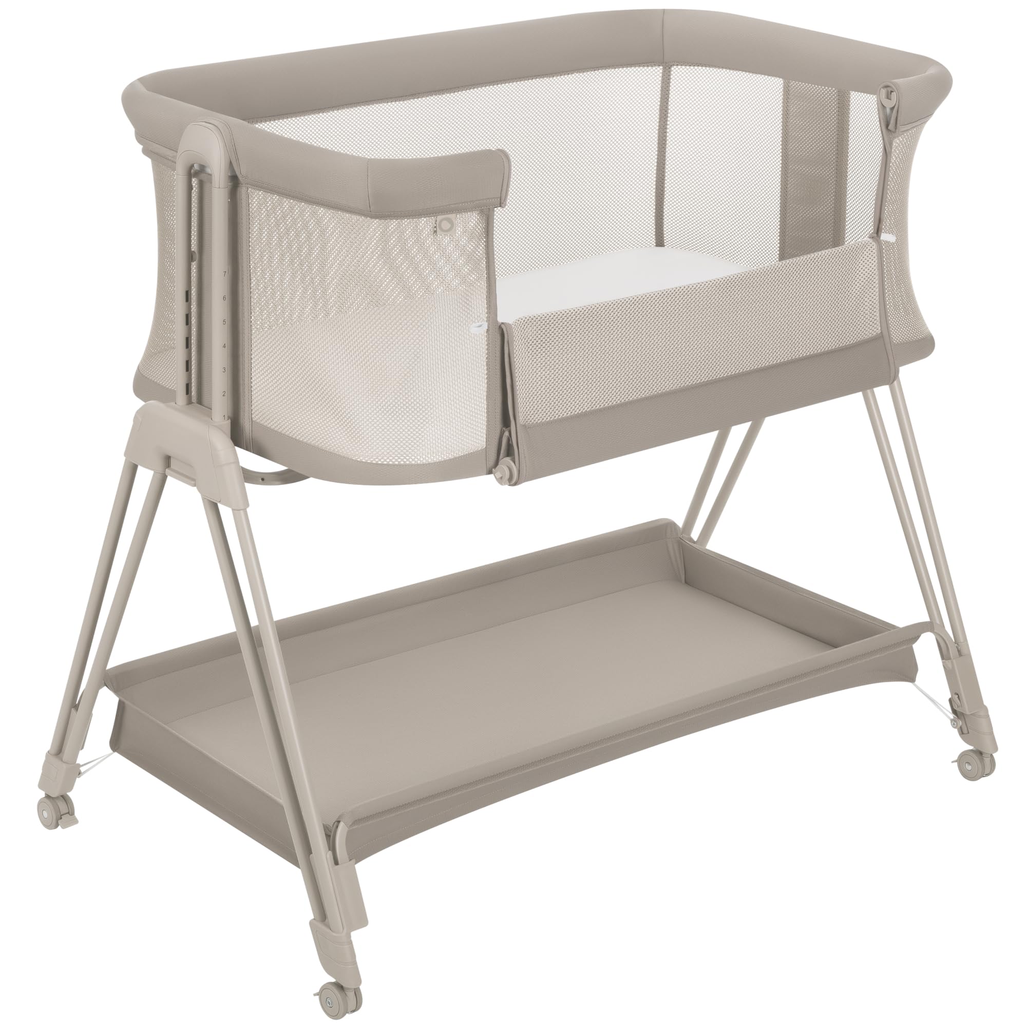 lionelo Luna, lit Bebe indépendant, cododo avec Matelas, co-Sleeping, du Nouveau-né à 9 kg. Hauteur et Inclinaison réglables, 4 Roues avec Blocage, Fixation au lit des Parents, aéré (Beige)