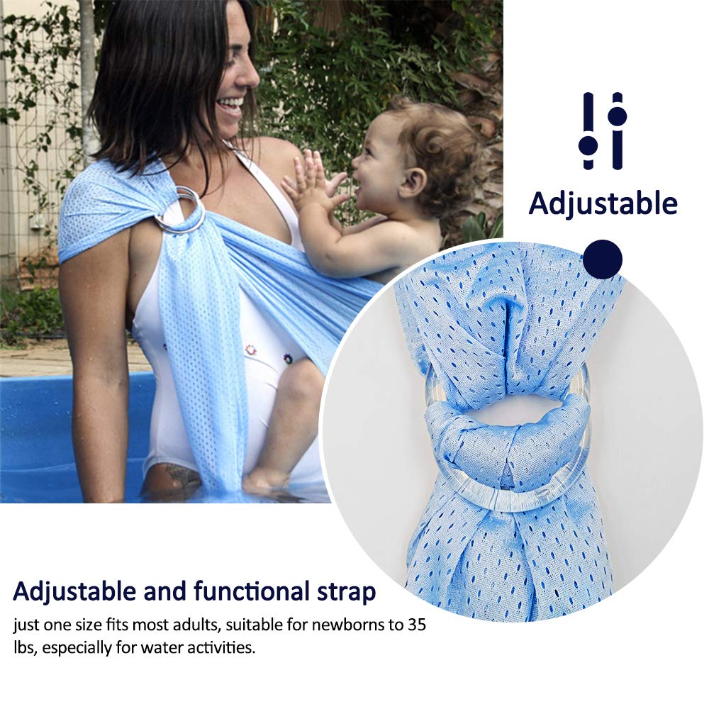 Adjustable Baby Wrap Baby Water Ring Sling, Breathable Quick Dry Baby Carrier Mesh Fabric Perfect for Summer, Swimming, Pool, Beach (Light Blue)