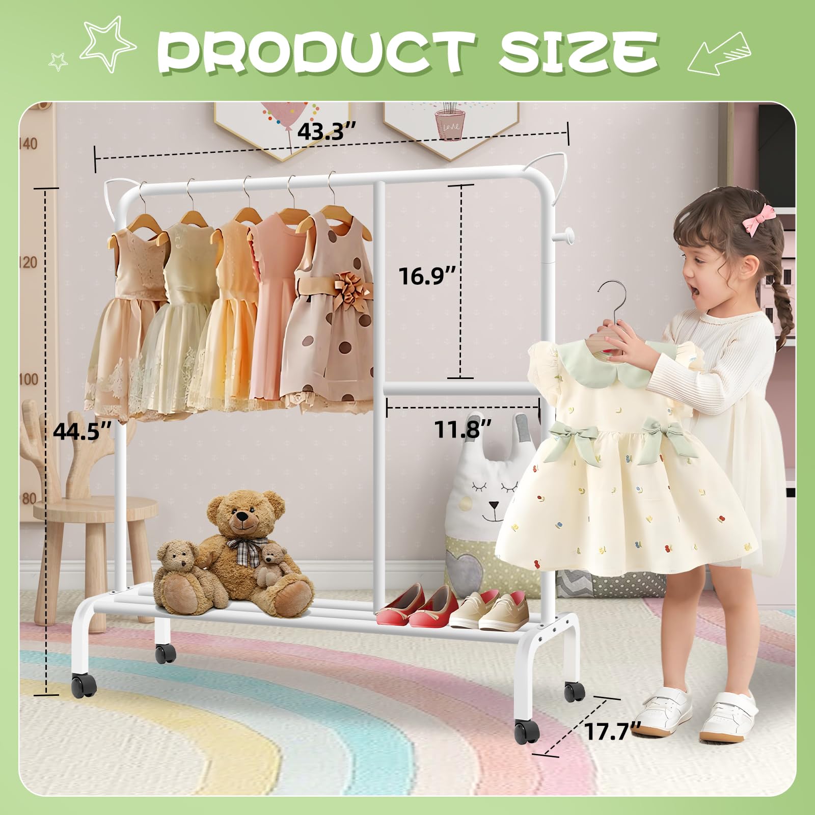 Lnoauys Kids Clothing bracket,Children's Dressing bracket With Bottom Storage Rack,Mini Freestanding Coat Racks?for Toddlers, Girls, Boys,Suitable for Small Rooms and Bedrooms. (White)