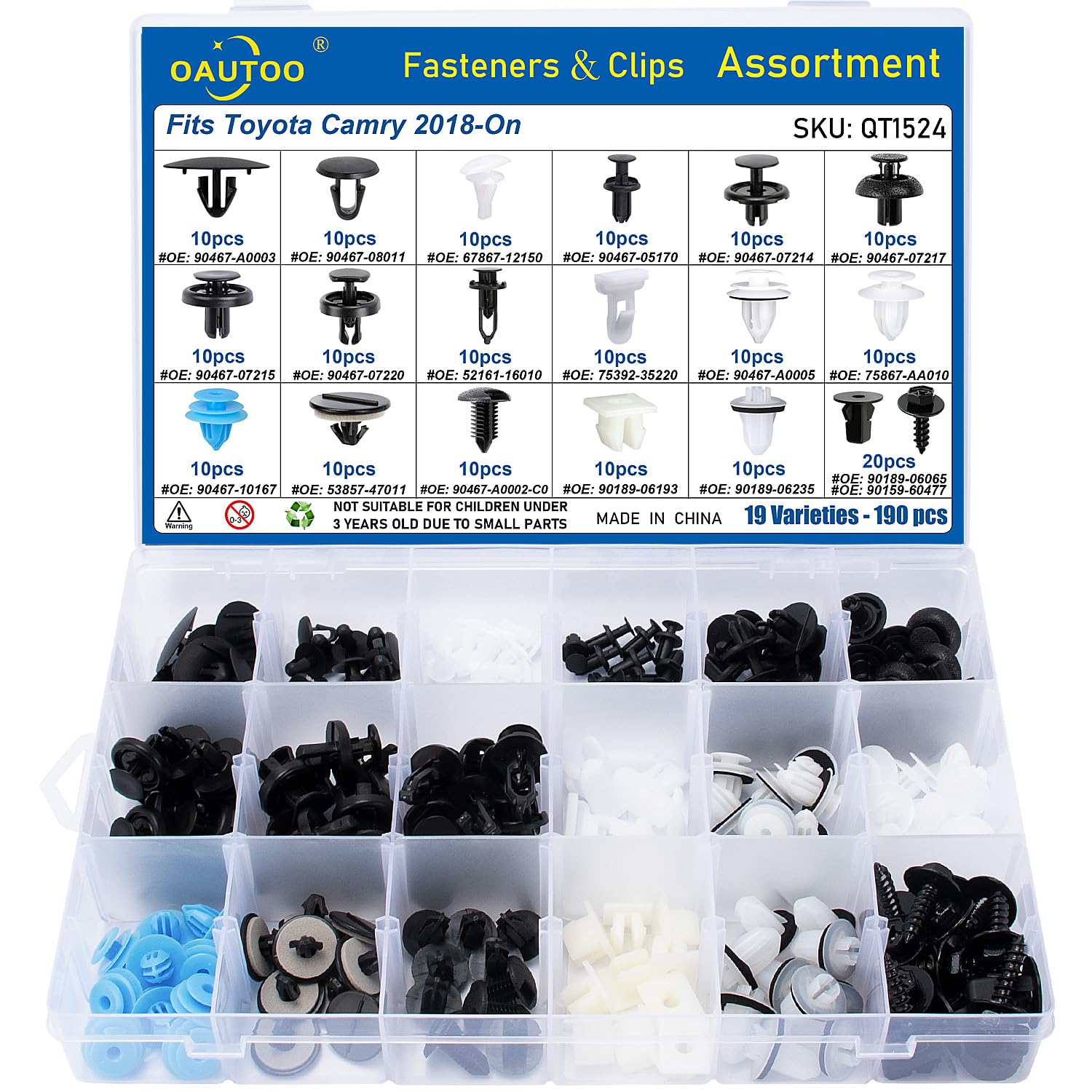 OAUTOO 190pcs fits Toyota Camry 2018-On Body Interior and Exterior Retainer Fastener Clip Assortment Bumper Fender Splash Shield Retainer Door Trim &