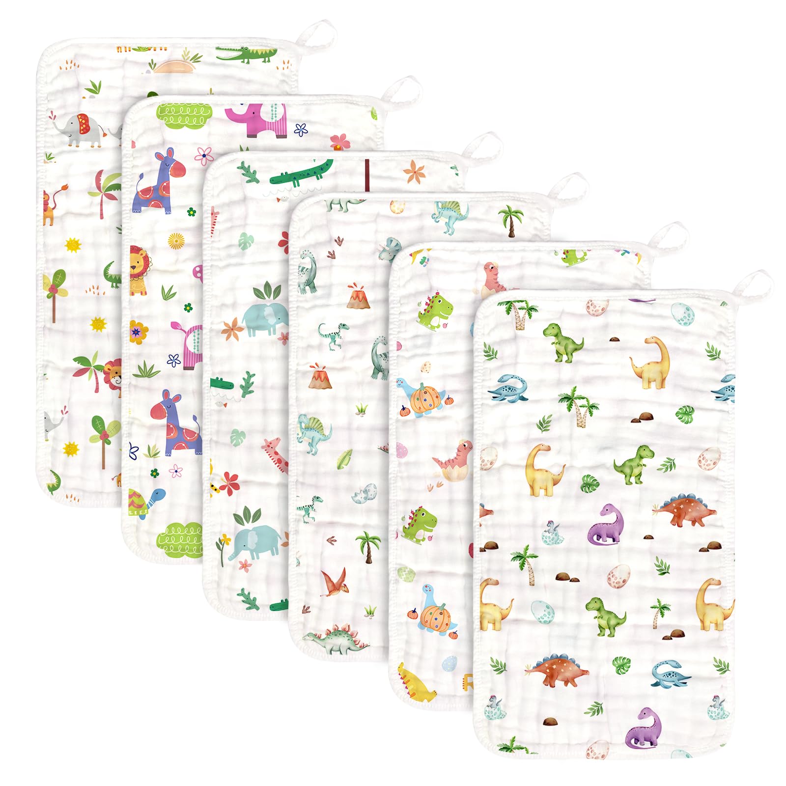 decalsweet Baby Burp Cloths Muslin Washcloths 6 Pack Muslin Burp Cloths 100% Cotton Large 20''x12'' Soft 6 Layers Baby Burp Rags for Boys Girls Baby
