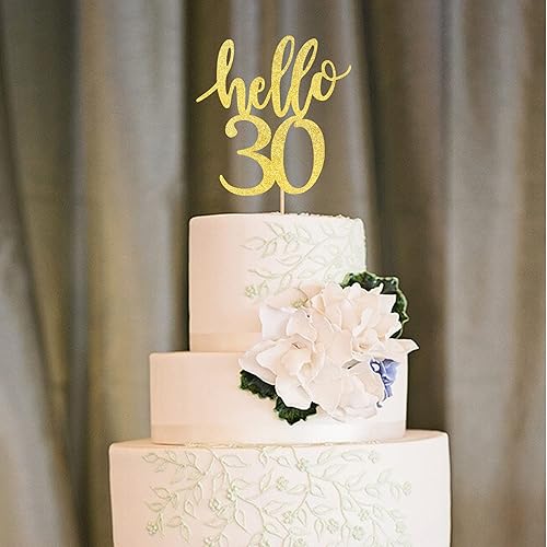 Miniatura 4 de Rsstarxi 1 paquete de decoración para tartas Hello 30 con purpurina dorada de treinta años de edad a 30 para 30 cumpleaños, bodas, aniversarios,