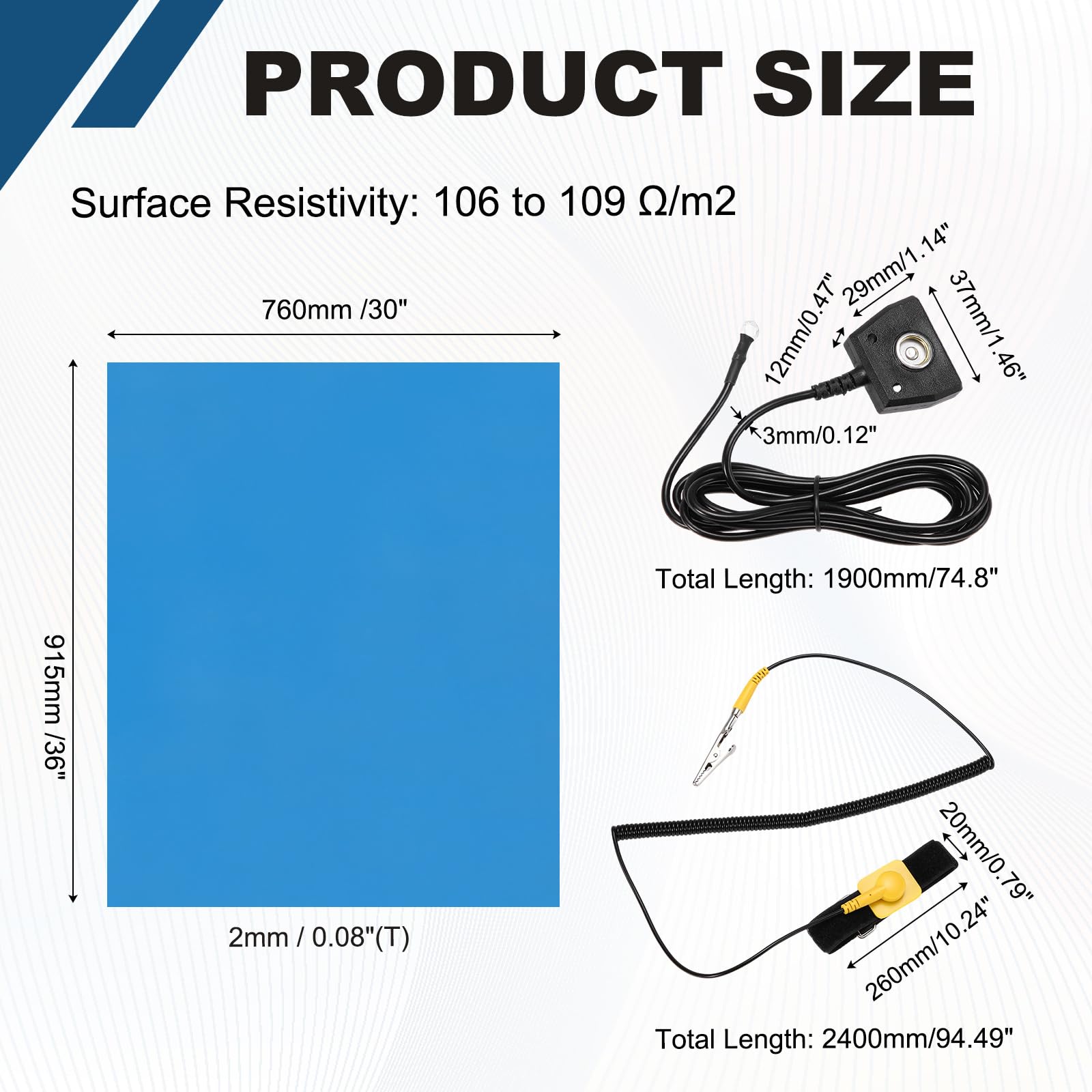QUARKZMAN Kit Tappetino -Static Con Bracciale ESD E Cavo Di Massa 30"x36"