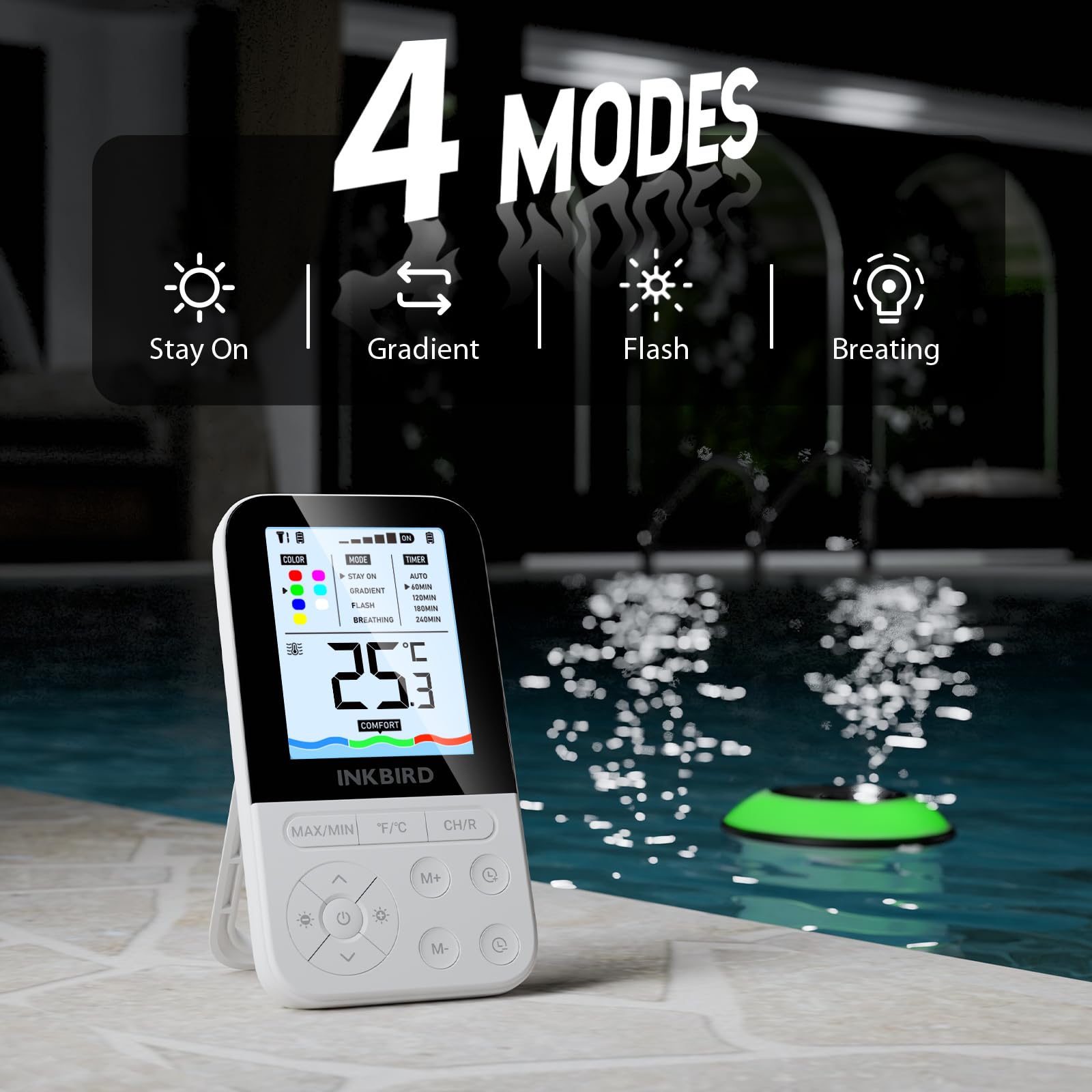 Inkbird IBS-P05R Umgebungslicht-Poolthermometer mit kabellosem Monitor