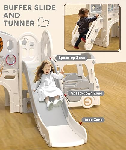 Miniatura 3 de XJD Tobogán infantil 10 en 1, tobogán infantil para niños pequeños de 1 año en adelante, juego de tobogán escalador con aro de baloncesto y pelota,