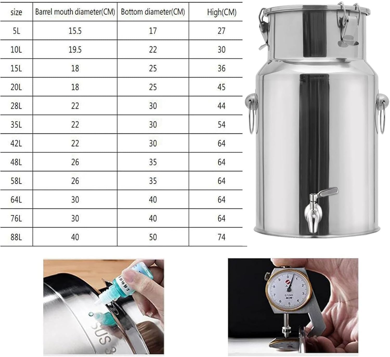 Dispenser per olio d'oliva in acciaio inox a prova di perdite, con rubinetto, per uso alimentare, per cucinare, servire e chef casalinghi, perfetto per condimenti e salse, 1,927,8 g