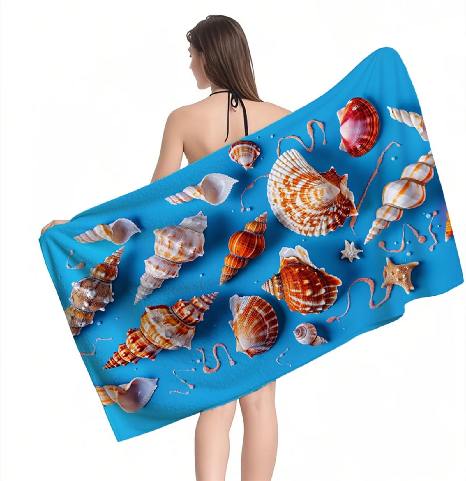 Strandtuch Muschel Mikrofaser Handtuch Groß 220 x 100 cm, Saunahandtuch Schnell Trocknendes, Sandfreie Stranddecke, Saugfähiges Badetuch, Platzsparende Reisehandtuch, Strandurlaub Must Haves Y1-731