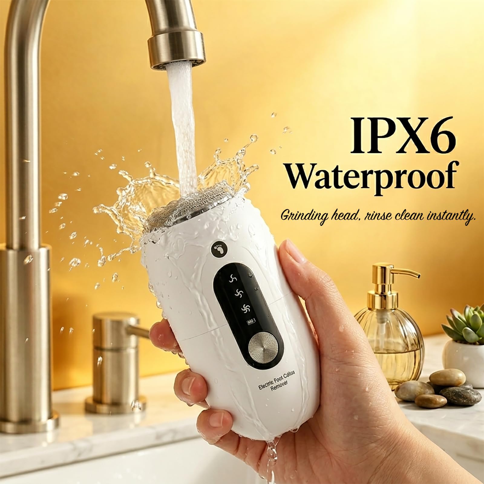 Lima Eléctrica para Pies y Durezas, Quita Callos Pies, Limador de Durezas Eléctrico, Kit Pedicura con 3 Velocidades, Pulidor para Talones, 2 Cabezales de Acero Inoxidable, IPX6 Impermeable
