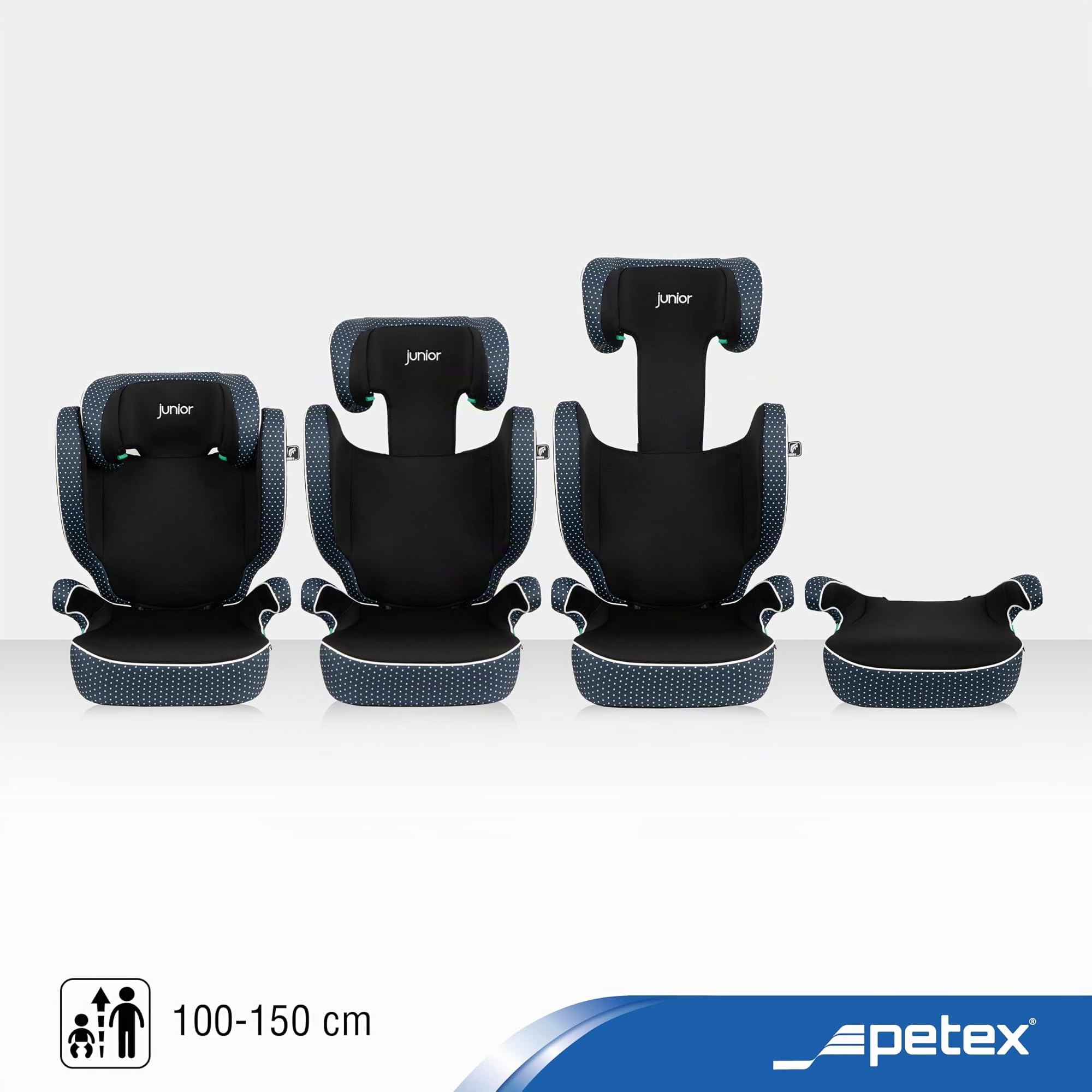 PETEX Asiento infantil para coche Basic i-Size según la norma ECE R129 para niños de aprox. 100 – 150 cm, asiento infantil regulable en altura en azul, 1 pieza